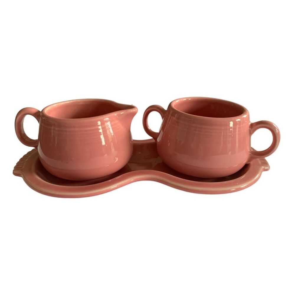Fiesta Ware Creamer & Sugar Set w/ Tray, Rose Pink | No Lid
